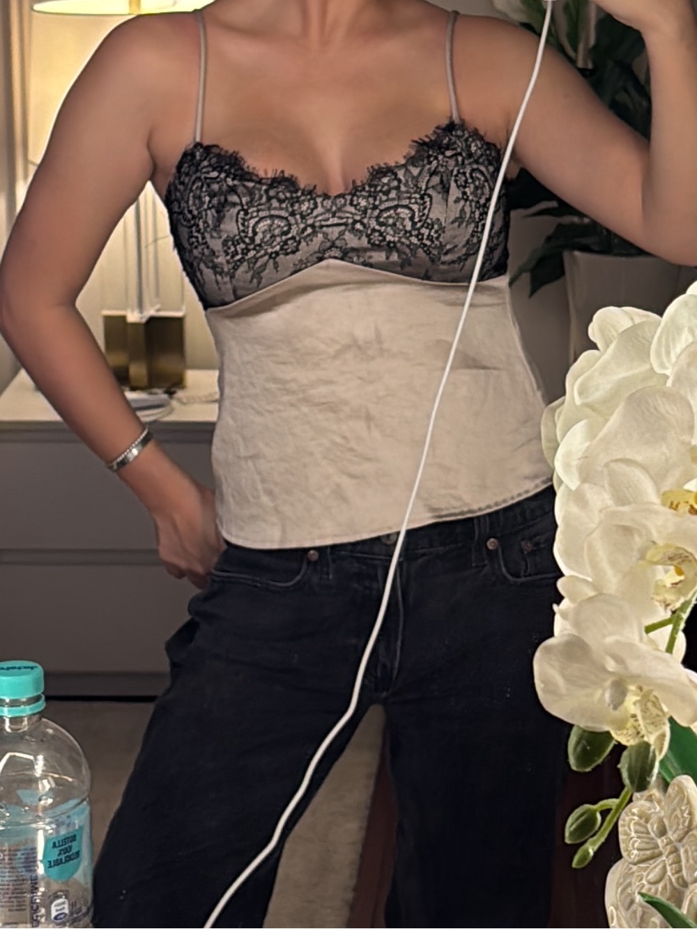 Lace and satin going out top